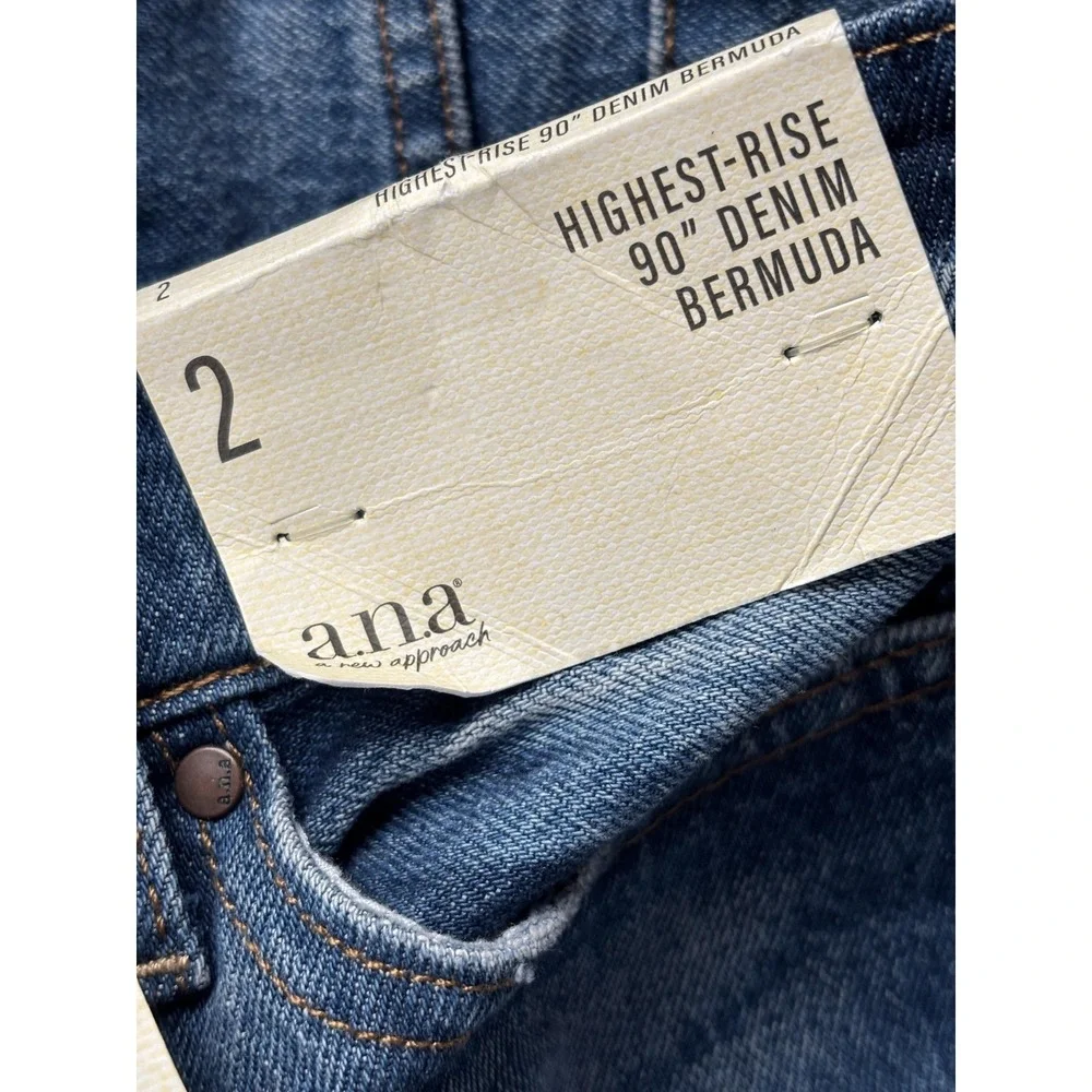 A.n.a Shorts Womens 2 Blue Highest-Rise 90 Denim‎ Bermuda Raw Hem 9 Inseam NWT